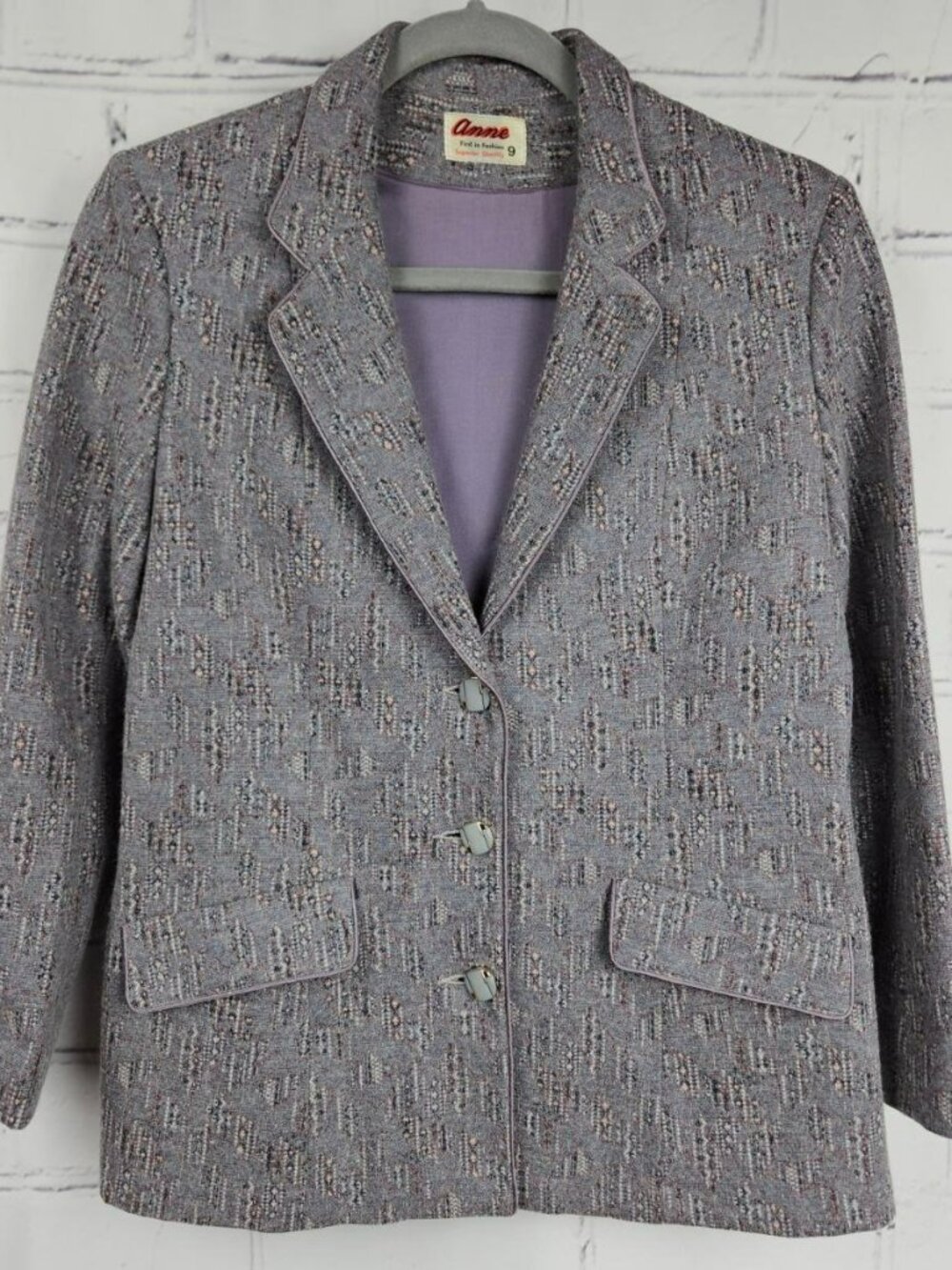 Anne Textured Vintage Lavender Blazer Jacket Womens 9 Button Up Lined Pockets
